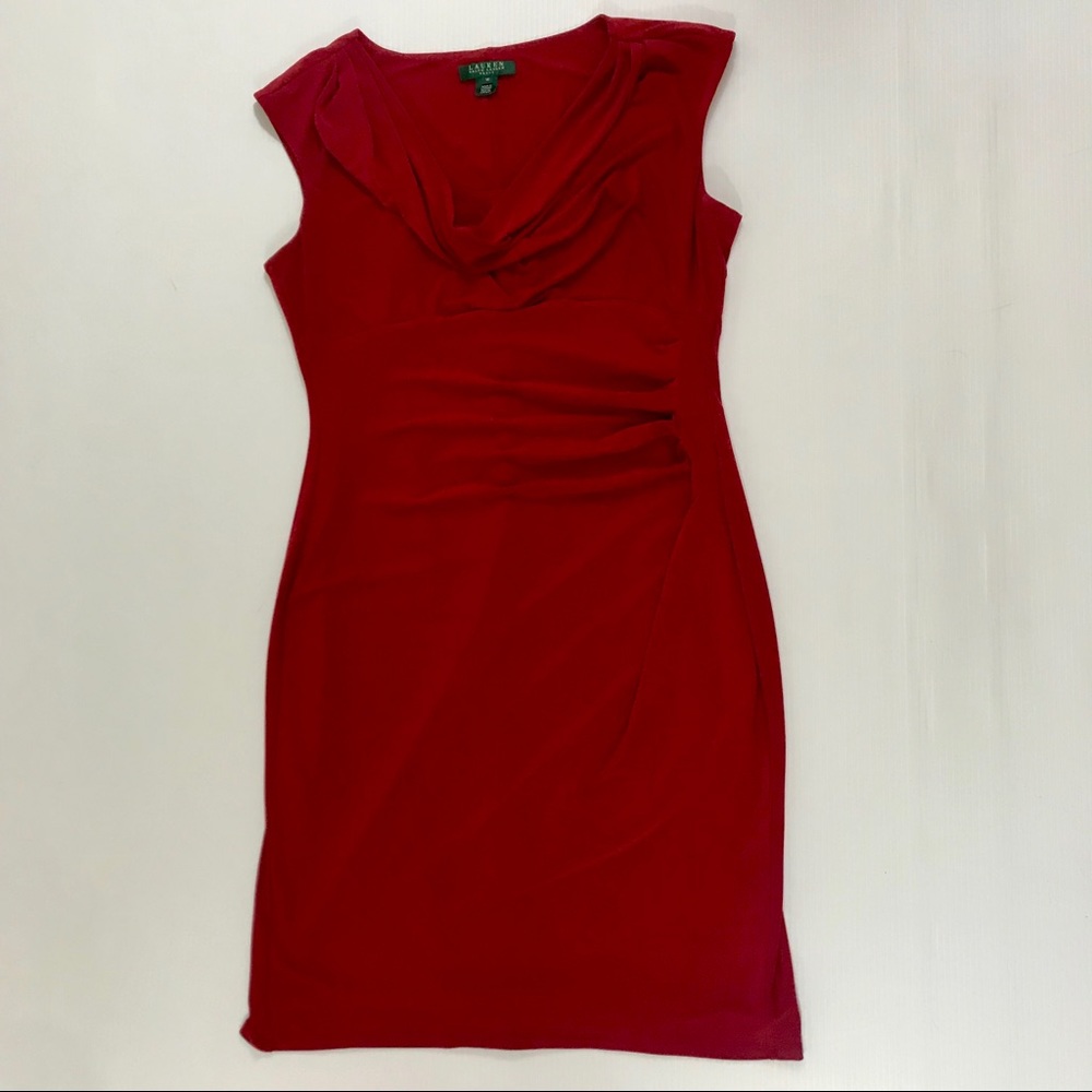 Lauren by Ralph Lauren ruched red dress